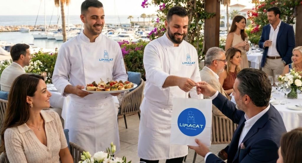 Limacat service staff during a private event in Limassol